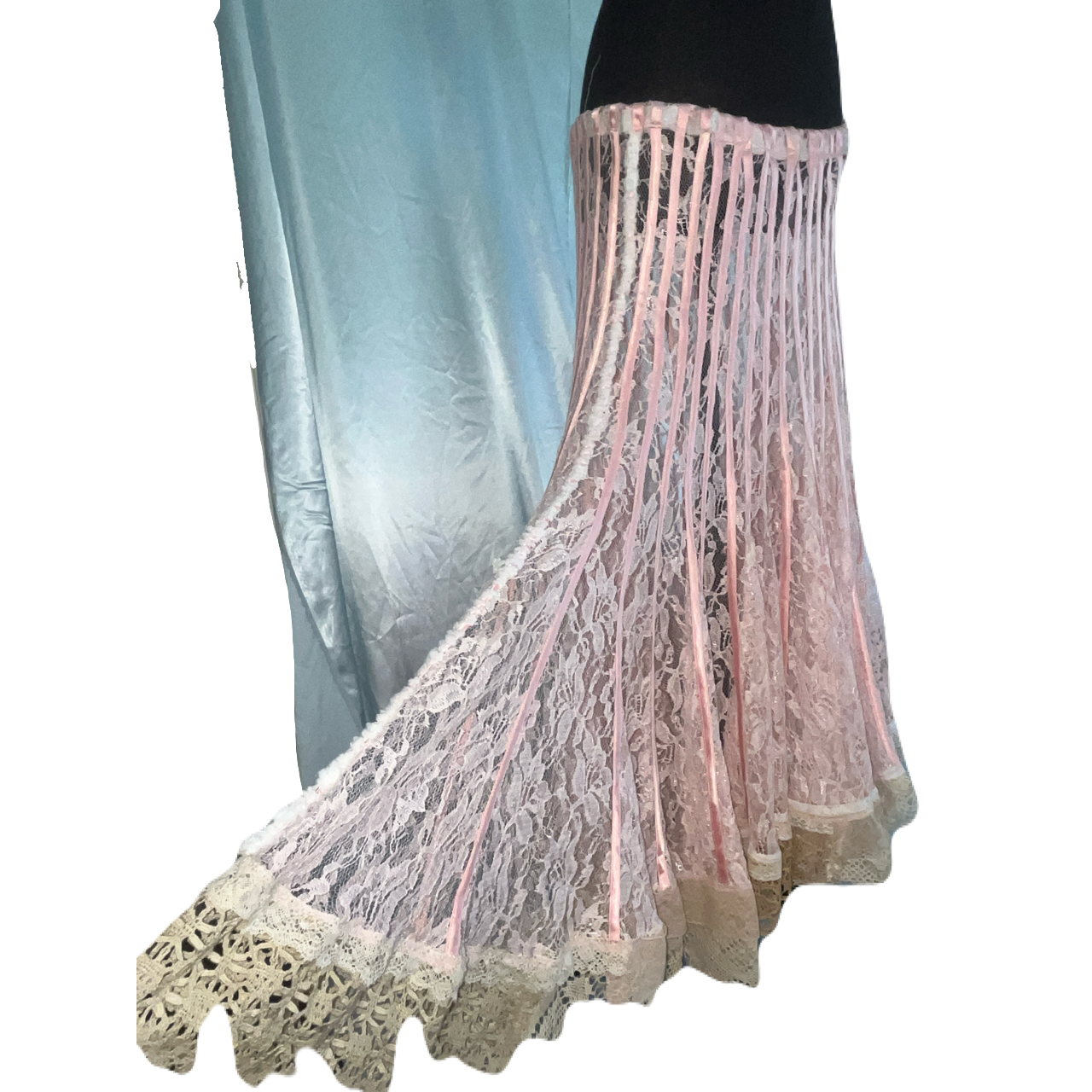 Pink striped lace maxi skirt