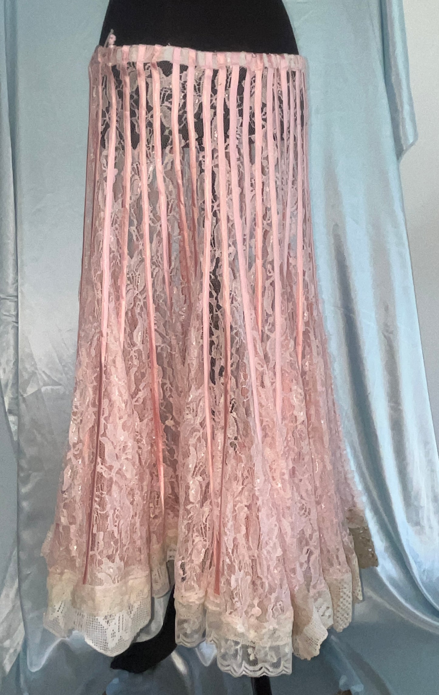 Pink striped lace maxi skirt