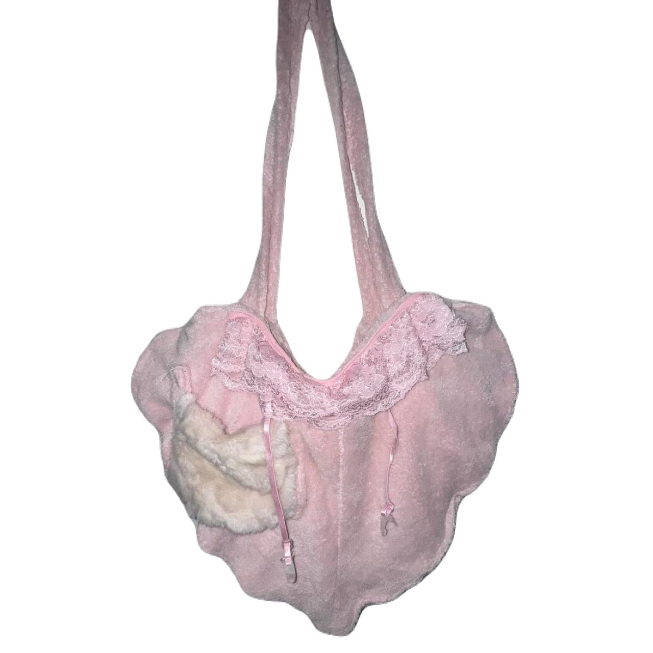 Plush heart tote bag