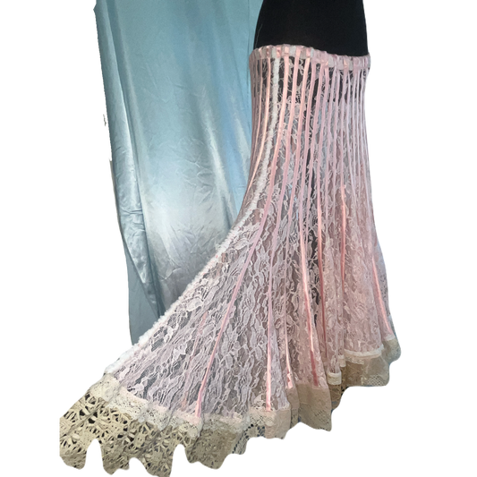 Pink striped lace maxi skirt